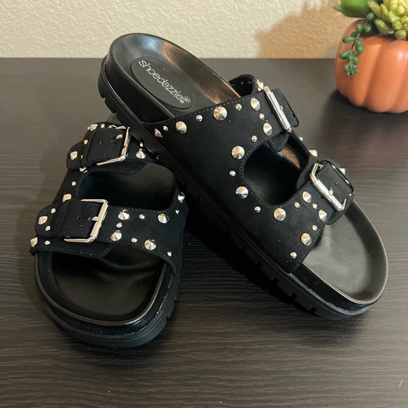 Shoe Dazzle Shoes - Black and gold studded sandals 7.5 NEW